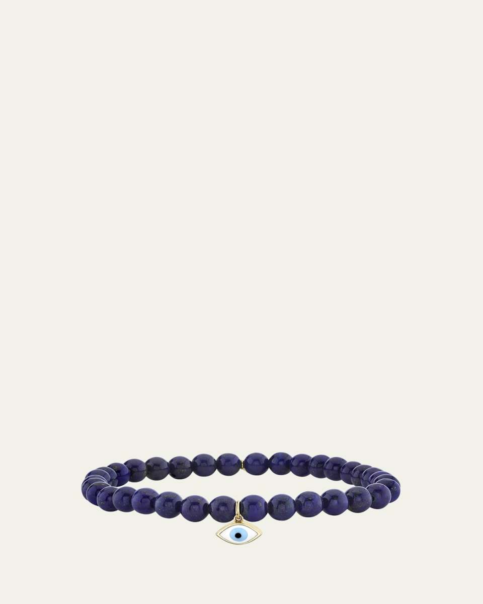 14K Gold & Enamel Evil Eye Charm on Lapis Beaded Bracelet